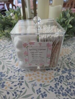 Precision Beauty Spinning Organizer with White Cotton Accessories